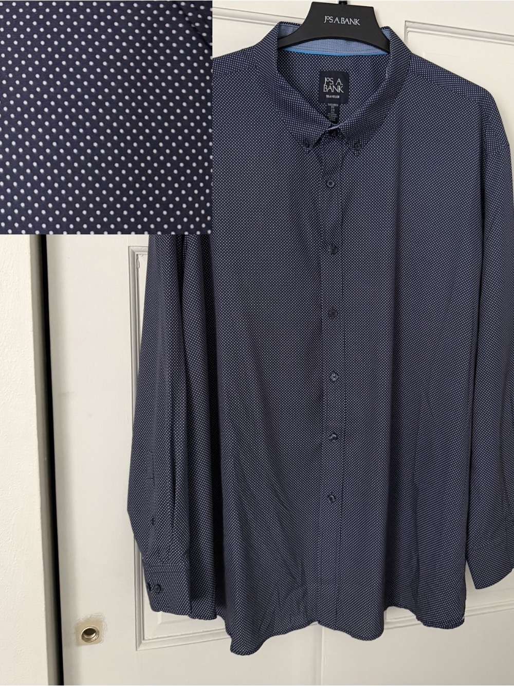 Jos. A. Bank Traveler Dress Shirt Navy Blue Tailored Fit Polka Dot 3XL